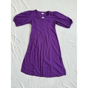 J Jill Dress Purple Linen Blend Button Puff Sleeve Boho Southwest Size XSP NWT